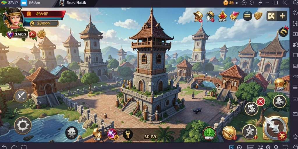 Screenshot gameplay 8SVIP yang menampilkan pertahanan menara.