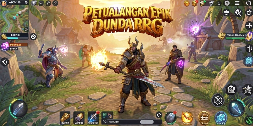Tangkapan layar gameplay ATOM138 yang menampilkan pertarungan mendebarkan dalam dunia RPG.
