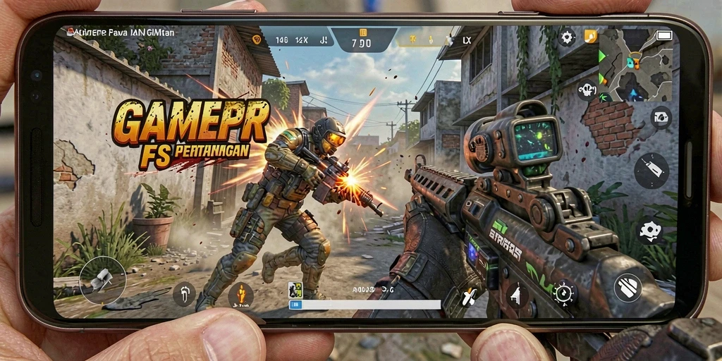 Tangkapan layar menunjukkan aksi tembak-menembak yang mendebarkan dalam GAMERP.