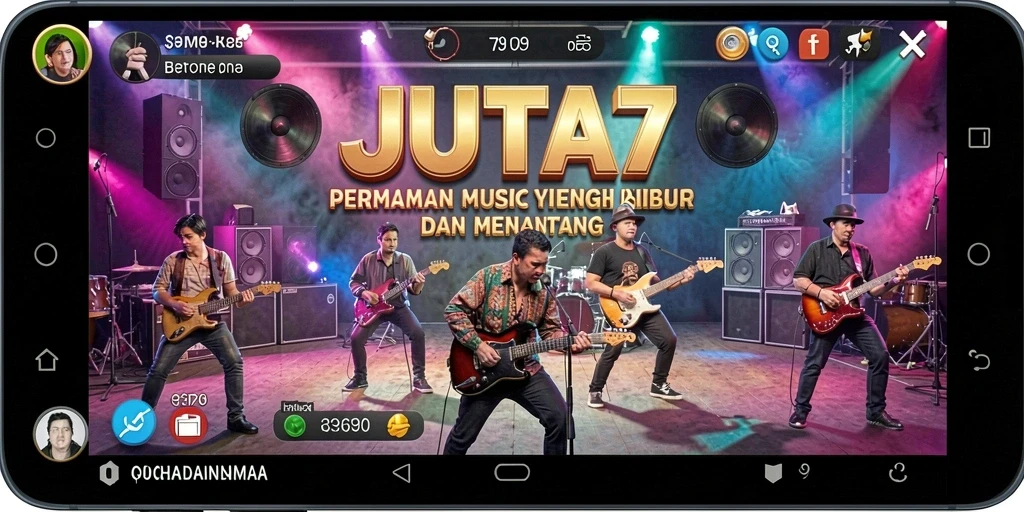 Screenshot utama JUTA7 menampilkan suasana gameplay yang seru dengan musik.