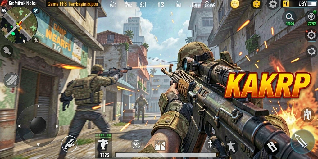 Tampilan gameplay KAKRP yang mendebarkan dengan aksi tembak-menembak intens.