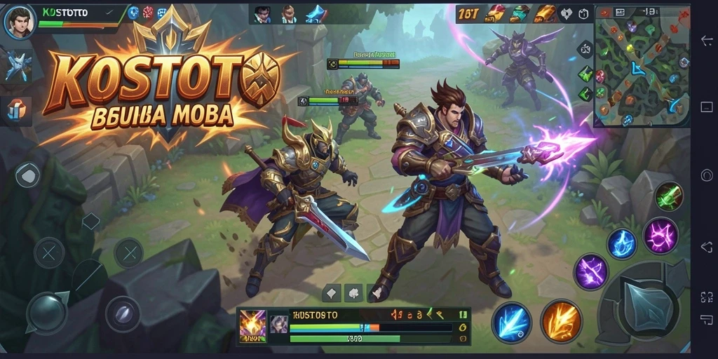 Screenshot gameplay KOSTOTO yang menampilkan aksi seru pertempuran MOBA.