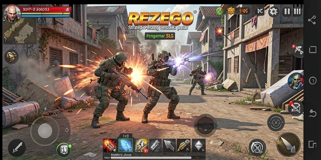 Tangkapan layar gameplay menunjukkan pertempuran strategis dalam REZEGO.