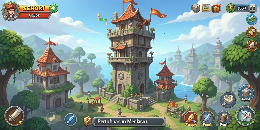 Screenshot SEHOKI menampilkan aksi pertahanan menara yang mendebarkan.