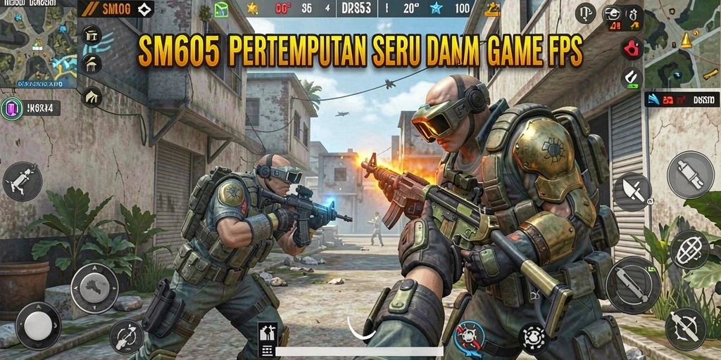 Screenshot gameplay SM605 menampilkan aksi seru dalam pertempuran FPS.