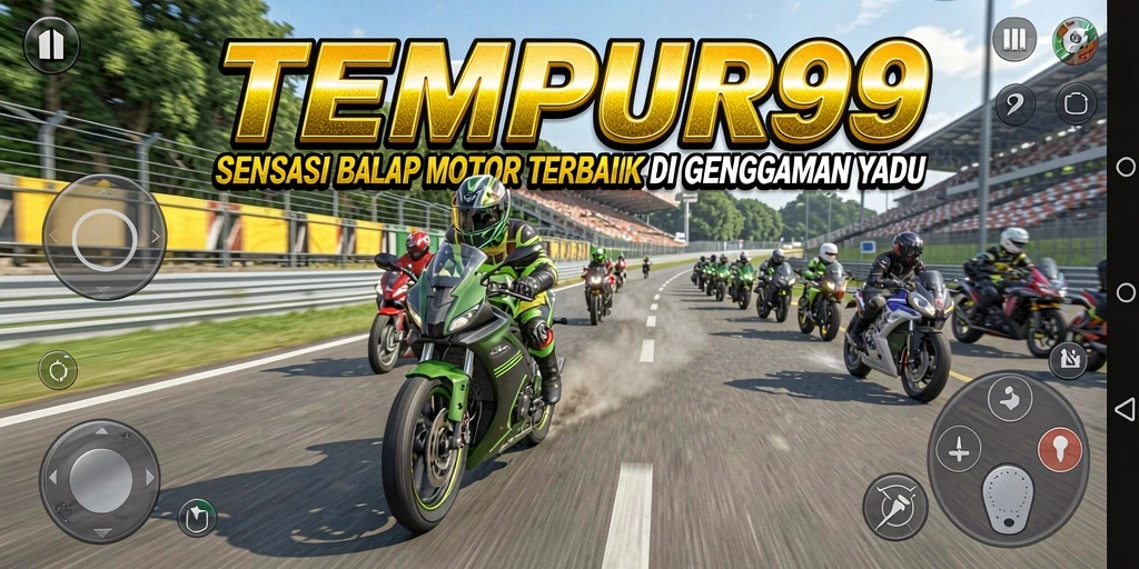 Screenshot gameplay menunjukkan balapan motor yang mendebarkan.