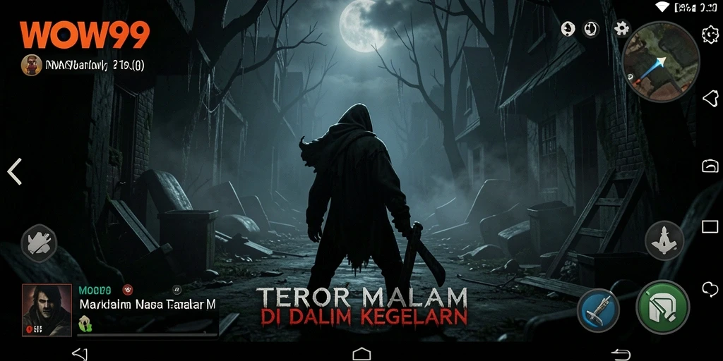 Screenshot gameplay WOW99 menampilkan suasana mencekam dan kegelapan yang menakutkan.