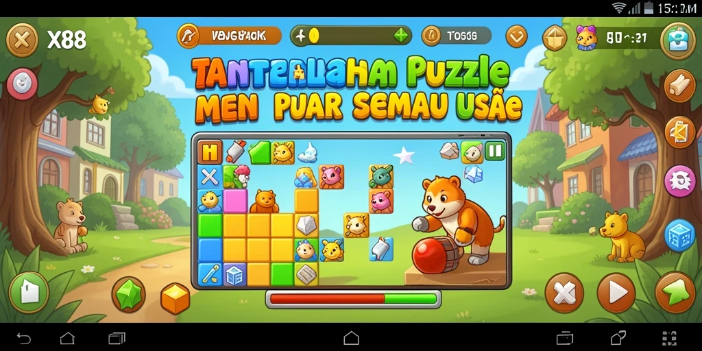 Screenshot permainan X88 menunjukkan berbagai tantangan puzzle yang menarik.