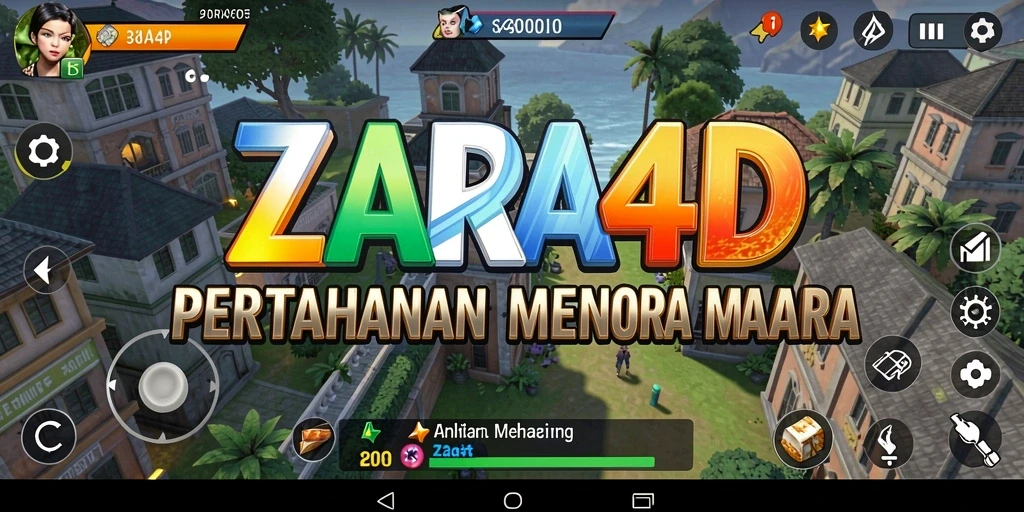 Tampilan gameplay ZARA4D dengan menara yang mendebarkan menghadapi gelombang musuh.